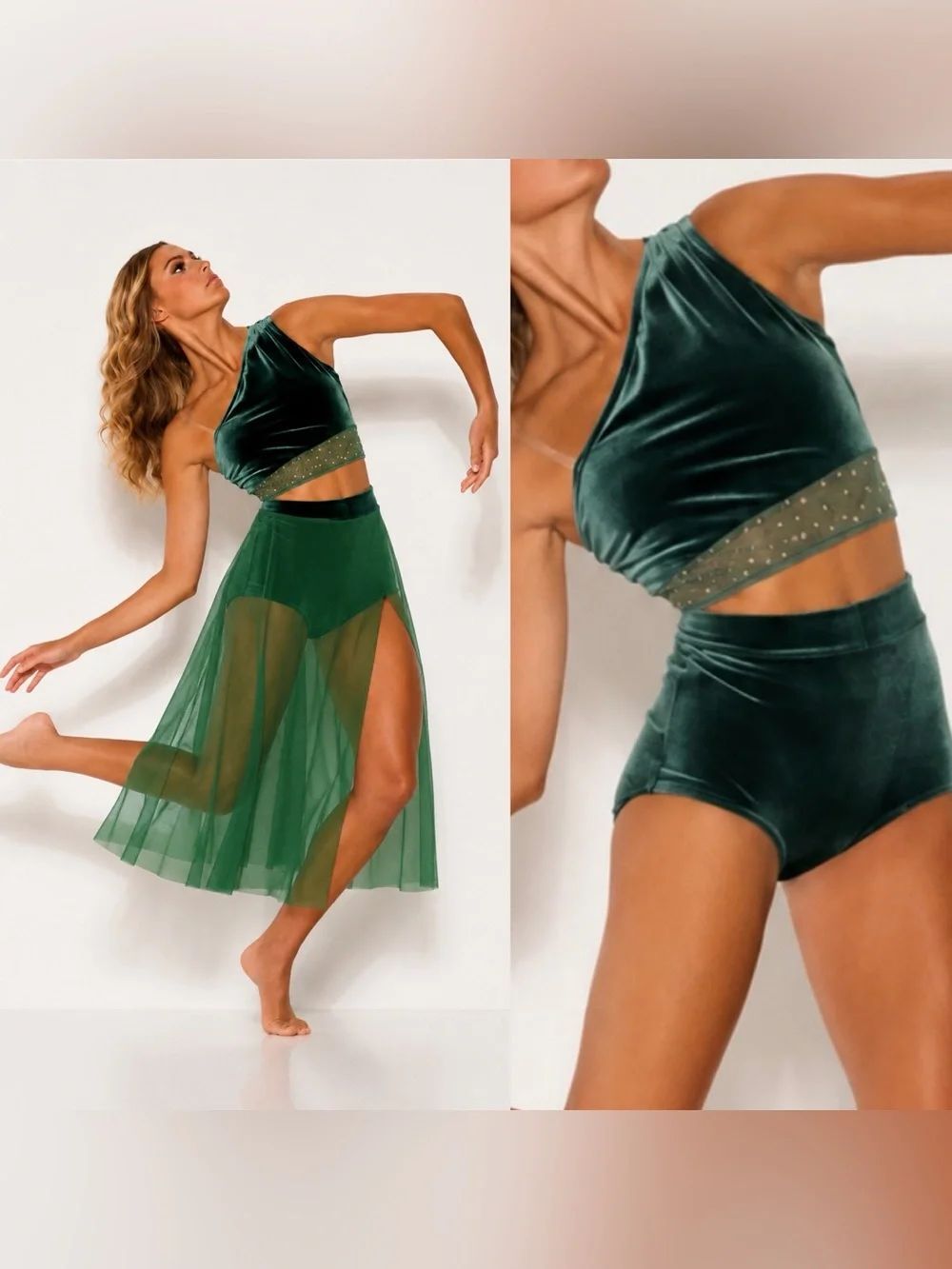 Kelle dance solo costume 3 piece set green velvet THE ALCHEMY 7111 4328 SA adult